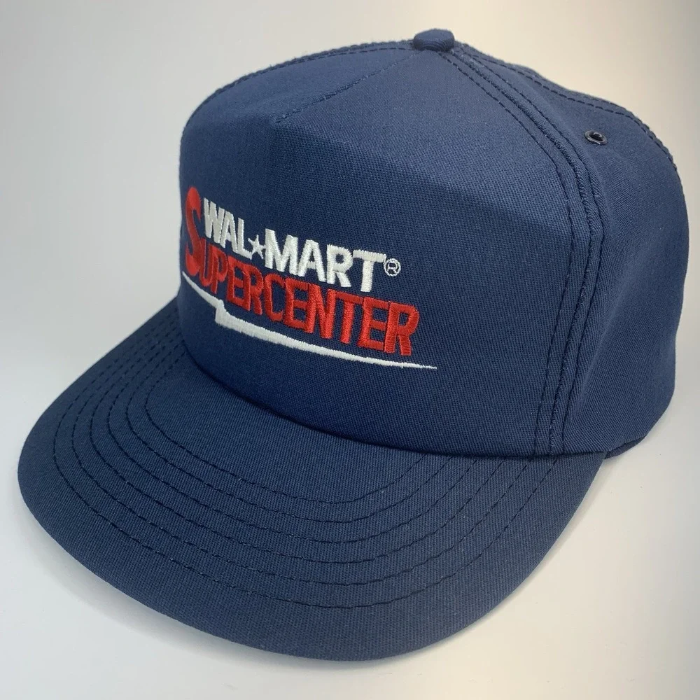 Vintage Walmart Supercenter Trucker Hat Blue Snapback Paramount Cap Made in USA